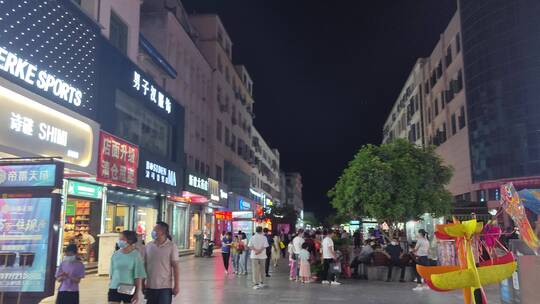 城市夜景街头景象商铺行人路上交通视频素材模板下载