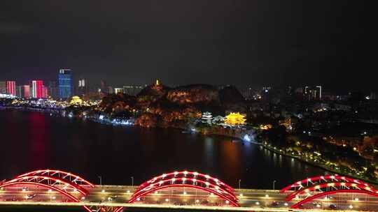 航拍广西柳州夜景柳江夜景