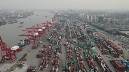 上海集装箱码头4K航拍（log原素材）