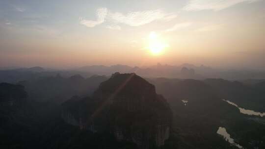 广东韶关丹霞山5A景区晚霞日落夕阳航拍