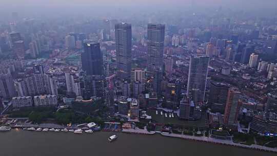 航拍上海陆家嘴高金融中心密集高楼群夜景