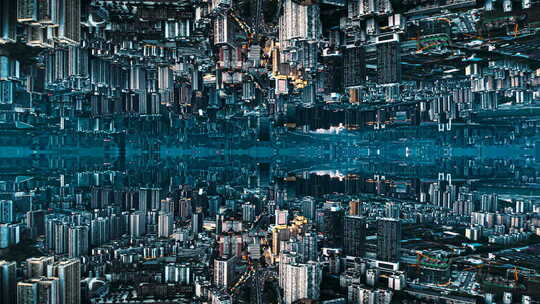 城市俯瞰城市夜景城市地产镜像三维3d