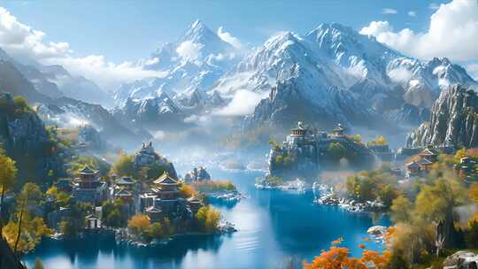 中国风大气风景 古风山水修仙游戏片头动画