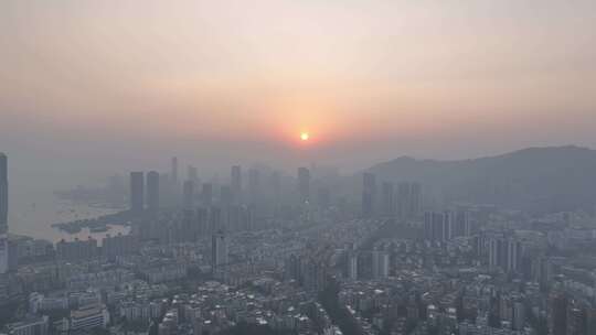 深圳湾日落黄昏航拍南山区深圳湾公园G区