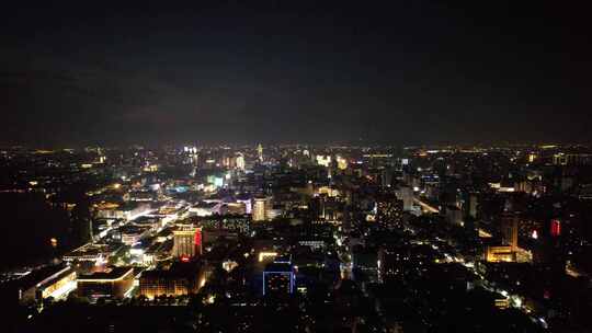 杭州城市夜幕降临夜景交通航拍