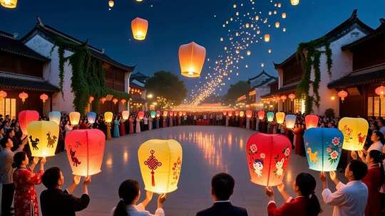 放飞孔明灯手工艺品许愿灯祈福4K