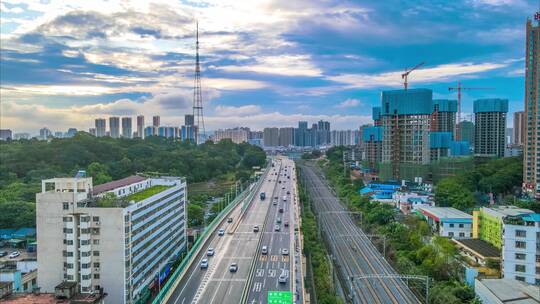 南宁航拍延时塔尖电塔城市德味乌云电动车