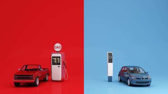 红色和蓝色的新能源汽车充电