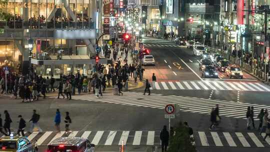 晚上拥挤的商业街购物街人群街道延时