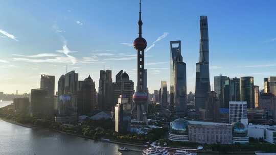 上海航拍陆家嘴城市地标日出