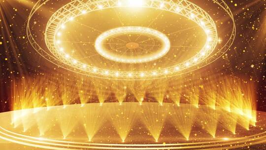 金色粒子聚光灯照耀闪烁舞台背景