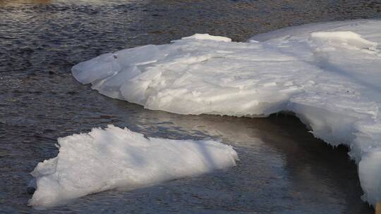 初春冰雪融化河水潺潺视频