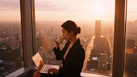 商务女性城市剪影励志成功人物视频