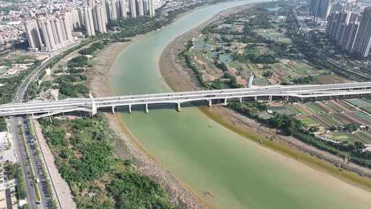 泉州黄龙大桥航拍晋江河流泉州滨江两岸风景