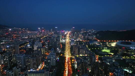 青岛崂山区夜景航拍