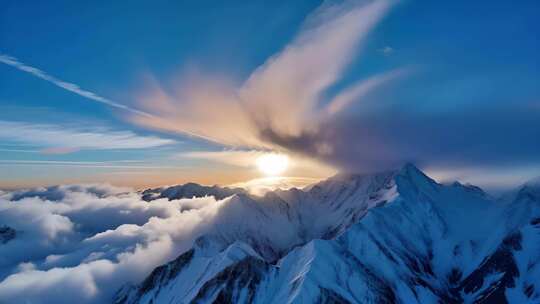 日照金山云海翻涌的壮美景色