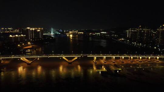 航拍杭州钱塘江跨河大桥夜景视频素材模板下载