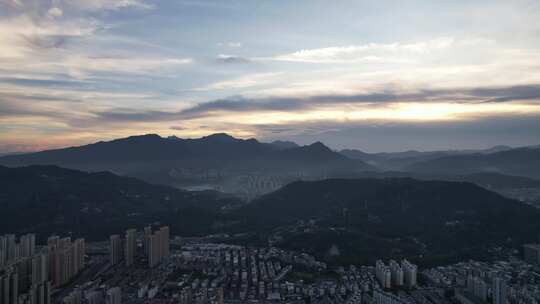 山川城市日落晚霞夕阳航拍