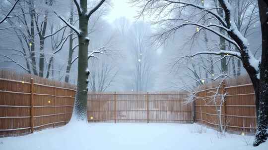 篱笆雪景4k舞台粒子活动背景