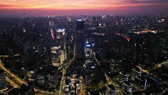 航拍上海浦西全景黄浦滨江夜景