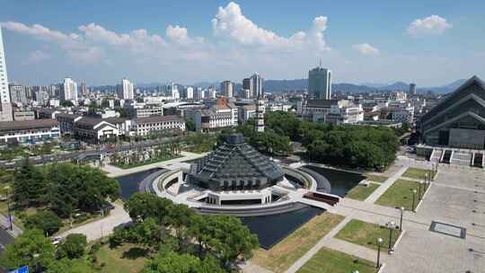 浙江绍兴城市广场大善塔航拍视频素材模板下载