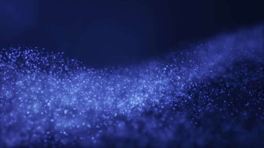 抽象表面流动发光的蓝紫色能量波粒子。分形