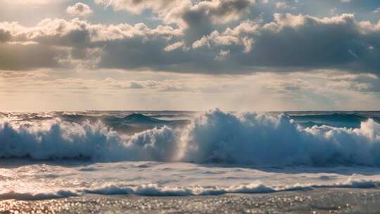 海浪翻涌的海边风景