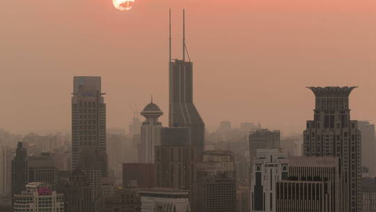 4K上海日落高楼世贸夜景日转夜长焦延时