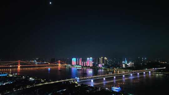 武汉夜景航拍长江两岸夜景城市夜晚建筑风光