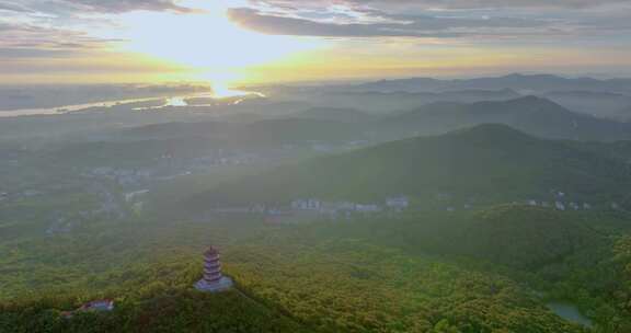 湖北襄阳古隆中森林自然风景航拍