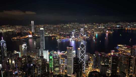 香港维多利亚港夜景航拍