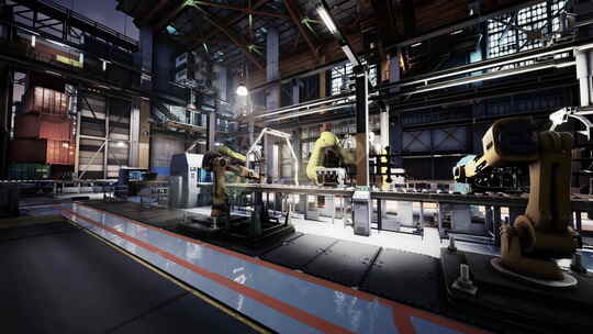 大型工厂配备用于重型设备生产的机器人机械