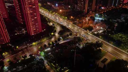 湖北武汉长江二桥夜晚夜景航拍车流交通汉口