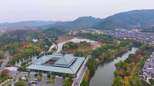 浙江绍兴会稽山景区大禹陵景区航拍越城区风