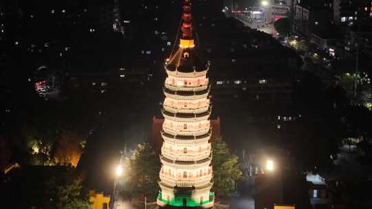 安庆迎江寺振风塔夜景灯光航拍