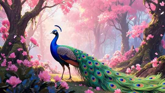 梦幻森林中的孔雀素材