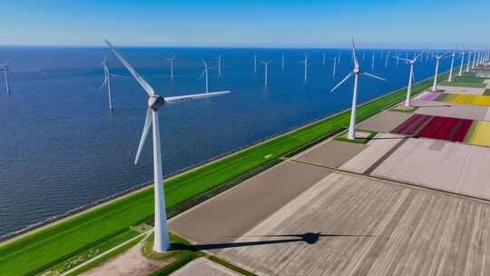 4K_海边的风力发电大风车、新能源