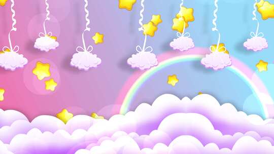 4K卡通唯美云朵动态星星粒子彩虹的约定