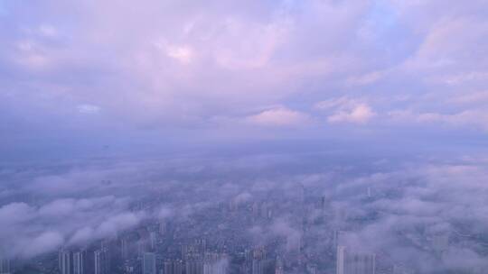 广州城市建筑与日出云雾缭绕唯美风光航拍