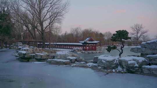 山西太原晋祠博物馆，湖上公园，冬季雪景