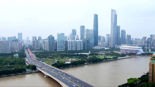 广州大桥与城市建筑天际线视频素材模板下载