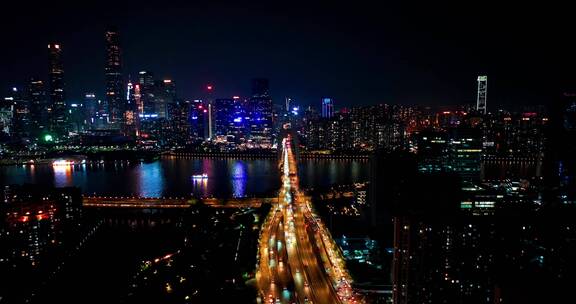 广州猎德大道猎德大桥都市夜景航拍最新