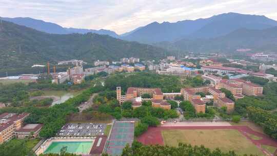 福州闽江学院旗山校区航拍校园风景风光福建