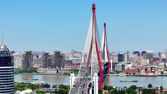 航拍上海城市风景 上海杨浦大桥