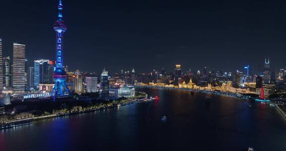 航拍上海外滩万国建筑群夜景