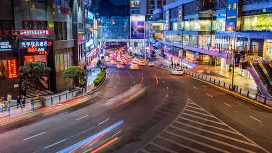 重庆观音桥东环路车水马龙夜景延时