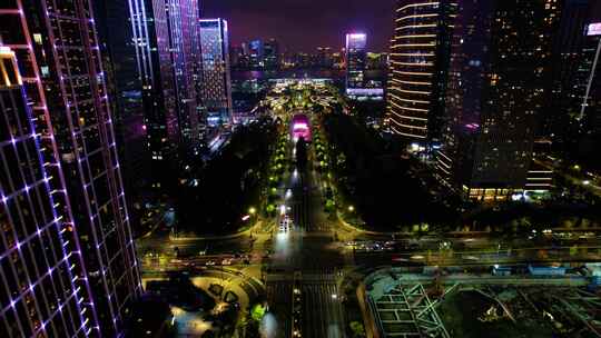 杭州萧山区钱江世纪城市心北路夜景延时视频素材模板下载