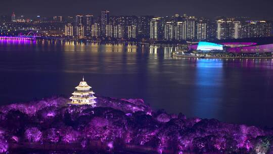 苏州金鸡湖景区夜景灯光秀航拍8K