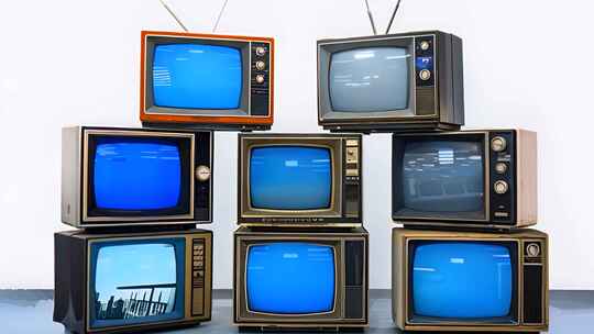 老电视机堆在一起 艺术 设计