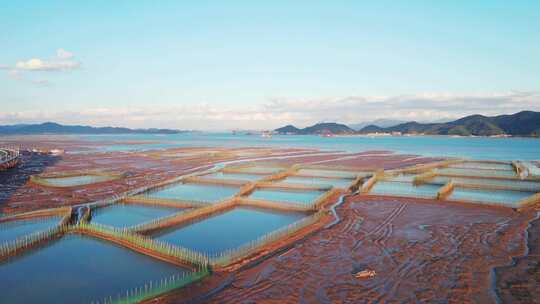 宁波宁海西店镇退潮滩涂海滩风景航拍